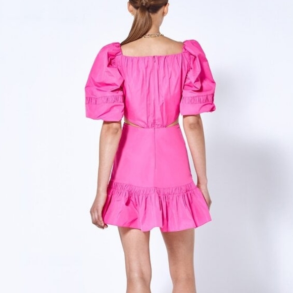 ALEXIS NWT Bertrand Cut Out Puff Sleeve Magenta Pink Mini Dress - Picture 3 of 8